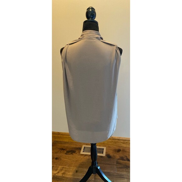 MNG Blouse Sz Large Faux Wrap Sleeveless Taupe Color Flowy Dressy Work Wear Top - Picture 5 of 11